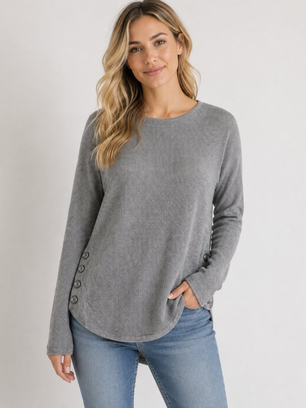 MICHAEL Michael Kors Gray Waffle Knit Side Button Sweater Size S